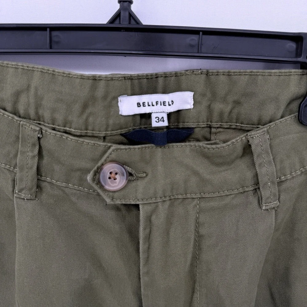 Bellfield Mens Olive Green Chino Shorts Size 34 Cotton Twill Cuffed